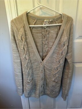 Billabong Cream Cable-Knit Button Cardigan